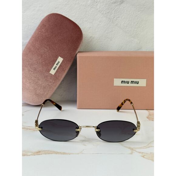 NEW Miu Miu MU A54S Rimless Sunglasses in Gold Grey $578 main image 6